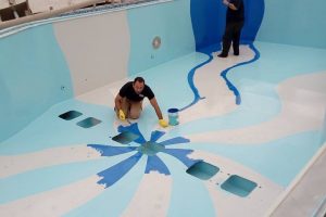 Carnival Paradise CCL Interor design epoxy polyurethanic resin floor hand painted decoration swimming pool (51)