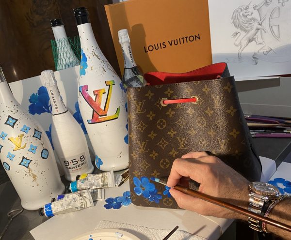 Louis vuitton 958 santero bag hand painted dipinta a mano luxury GV milano arte flowers (14)